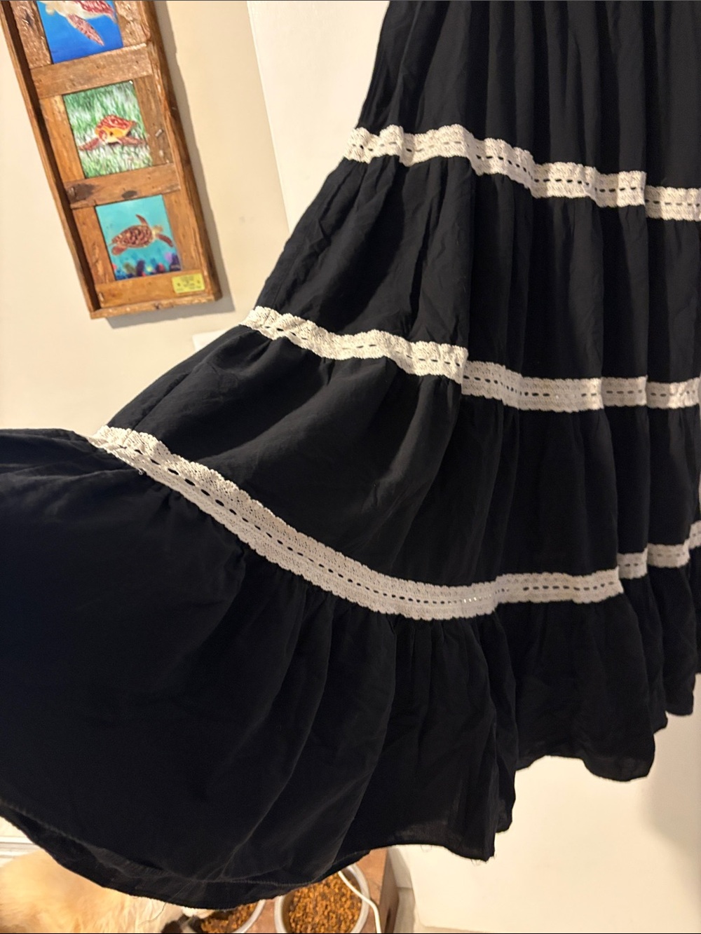 PINCH- Black Maxi Dress with Cream Lace Trim - Picture 7 of 7
